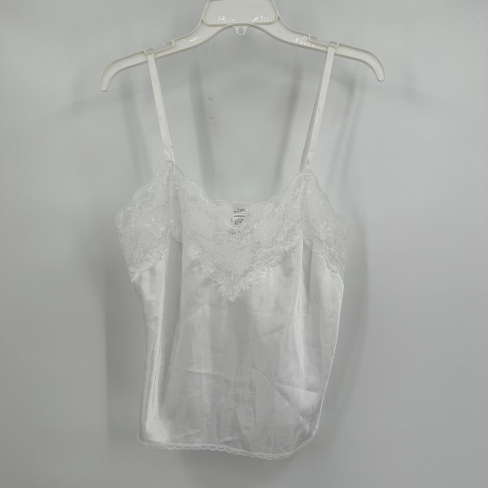 Body Chic Womens White Satin Lace Trim Camisole Tank Top Size M Coquette Dainty